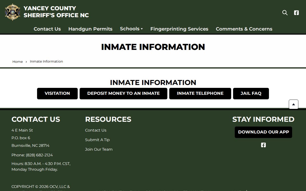 Yancey County official inmate information app and recent arrest record source