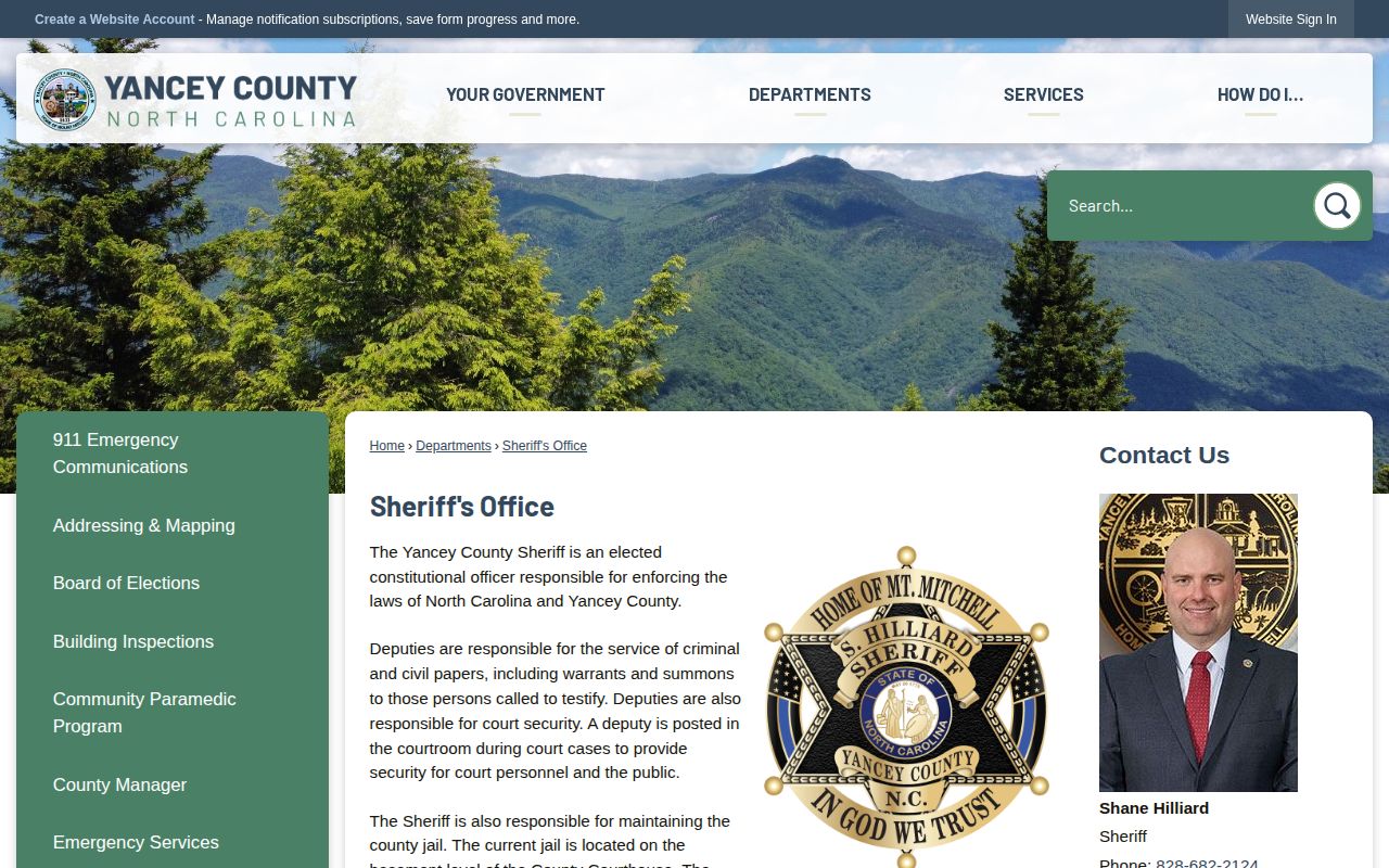 Yancey County Sheriff official jail and booking records information